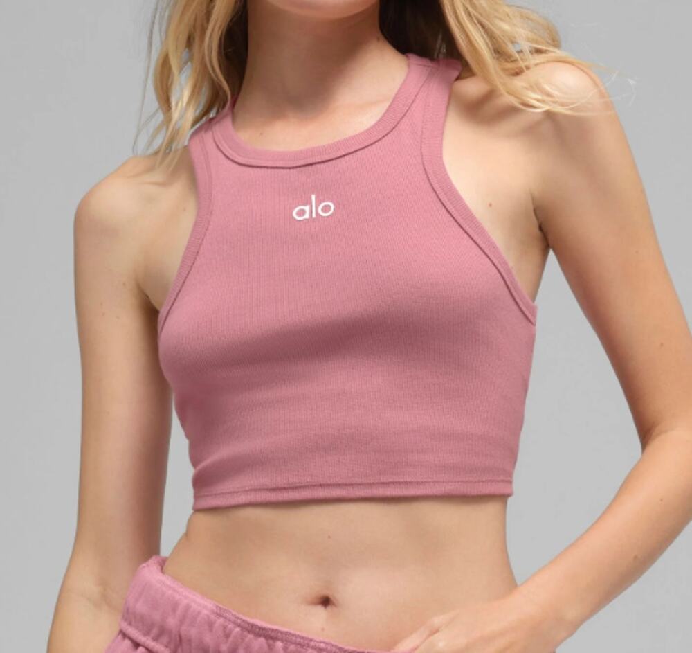 Alo Aspire Tank Top Ribbed Cropped Pink Wild Rose Small